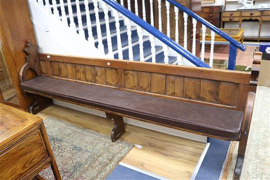 A Victorian Gothic style pew W.280cm